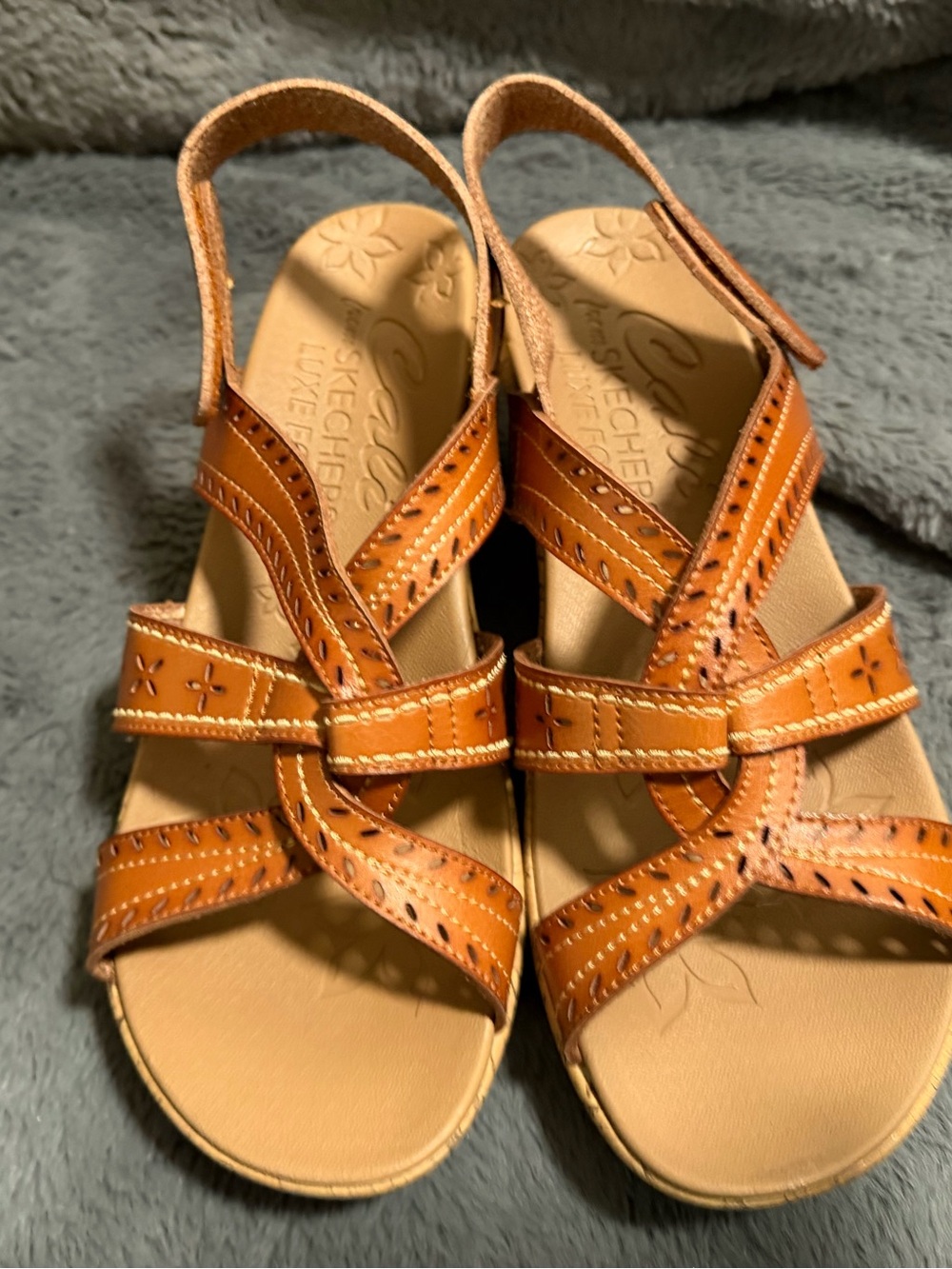 Skechers Women's Tan Leather Strappy Slingback Sandals